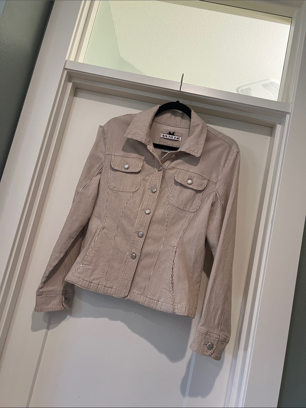 Ami Beige Striped Jean Jacket, M